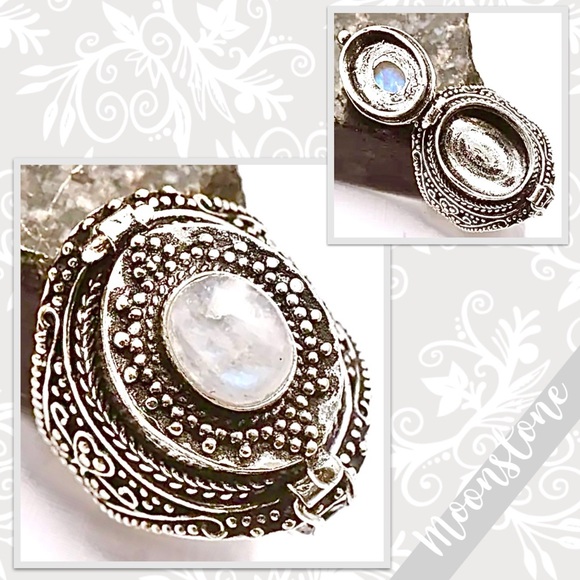 Jewelry - Rainbow Moonstone Eclectic Silver Artisan Poison Ring, 8 (White, Blue, Purple)
